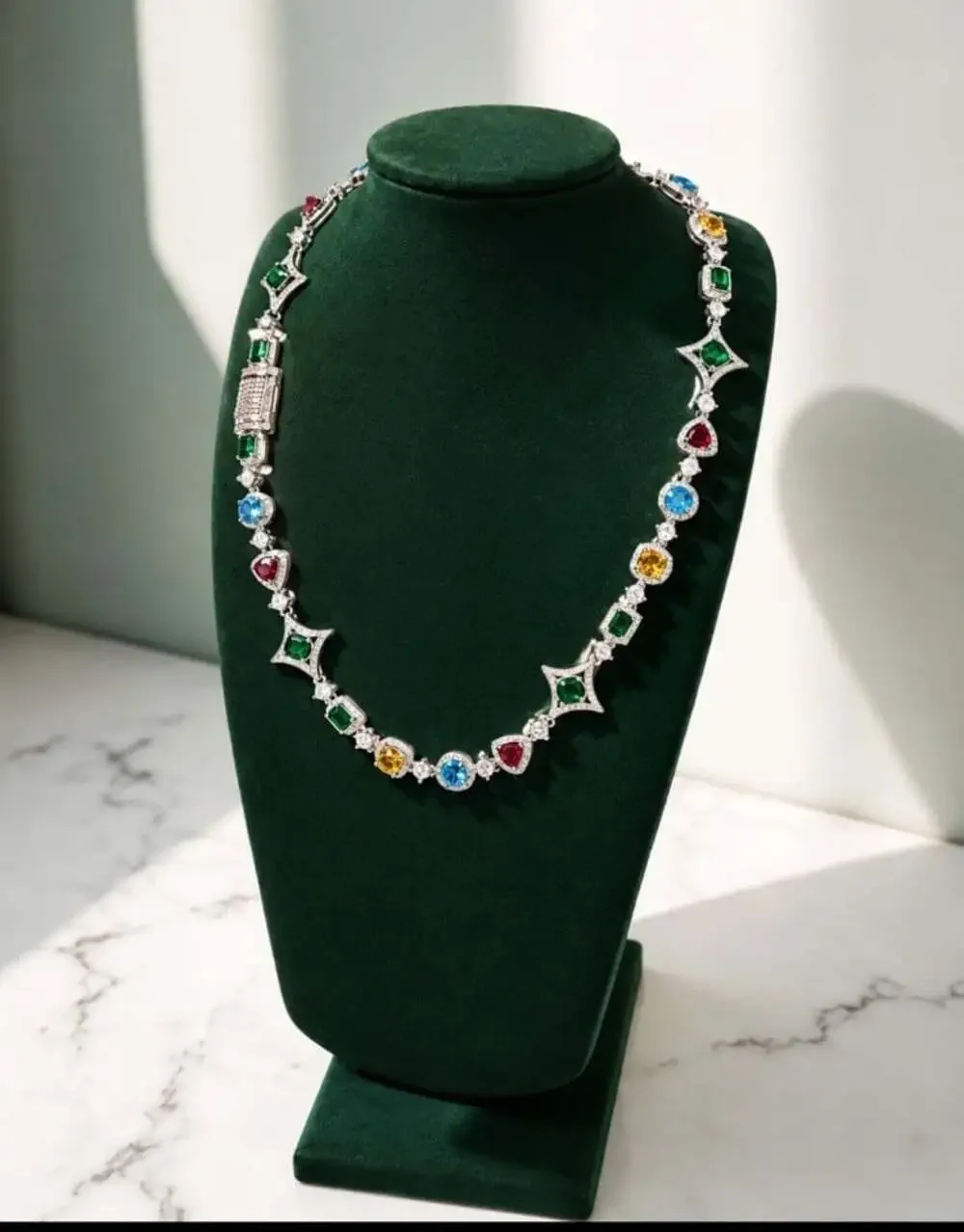 Multi colored gemstone necklace silver 20inch